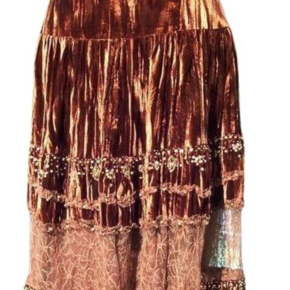 Cache Textured Sequin Bead Peek A Boo Lace Velvet Skirt Lined Beads New $168 NWT - Picture 4 of 6